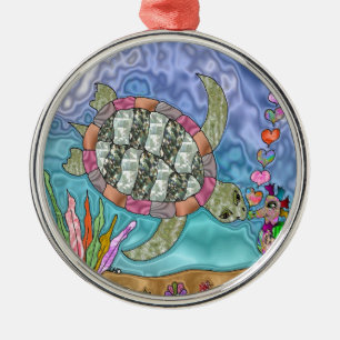 Psychedelic Sea Turtle Seepferd Art Silbernes Ornament