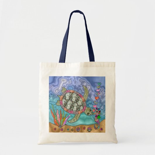 Psychedelic Sea Turtle Seepferd Art Tote Beutel Tragetasche (Vorne)
