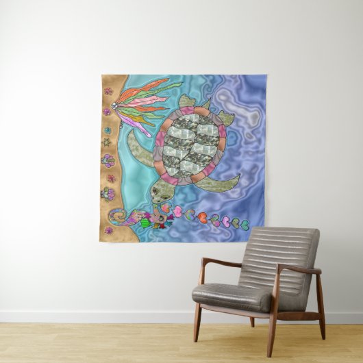 Psychedelic Sea Turtle Seepferd Art Wandteppich (Beispiel (Horizontal))
