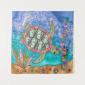 Psychedelic Sea Turtle Seepferd Art Wandteppich (Vorderseite)