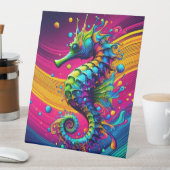 Psychedelic Seahorse Canvas – Vibrant Ocean Wall A Sockelschild (In Situ)