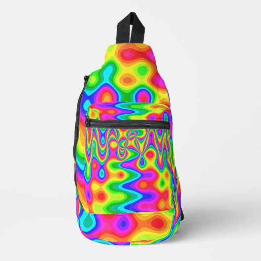 Psychedelic Sling Backpack with Neon Swirl Pattern Crossbody Bag (Vorderseite)