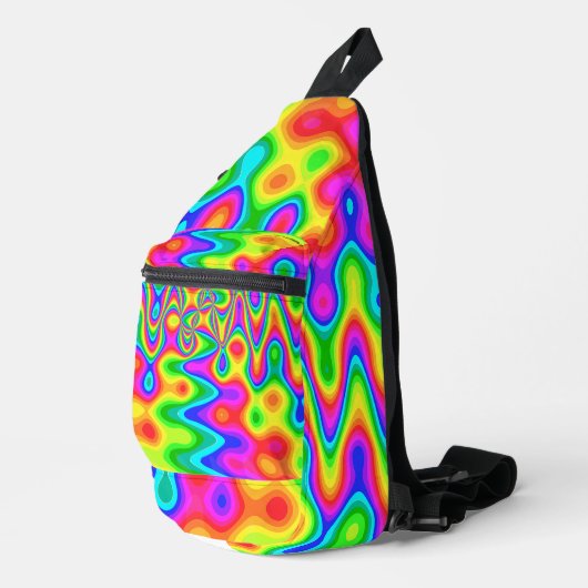Psychedelic Sling Backpack with Neon Swirl Pattern Crossbody Bag (Rechte Ecke)