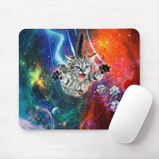 Psychedelic Space Cat Mauspad (Mit Mouse)