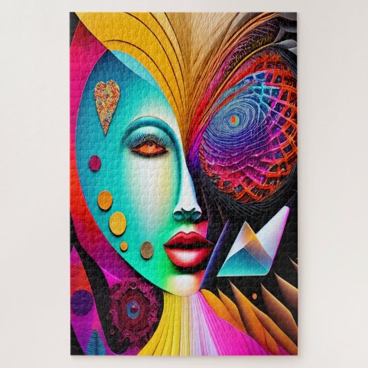 Psychedelic Spiral Woman Rainbow Energy Abstrakt Puzzle (Vertikal)