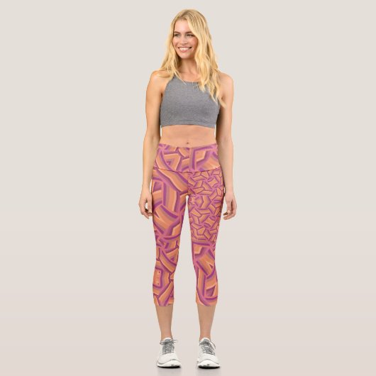 Psychedelic Starburst Pattern – Groovy Pink & Oran Capri Leggings (Vorderseite)