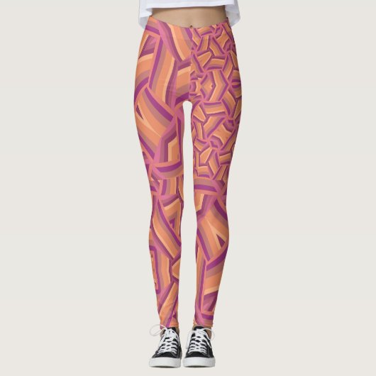Psychedelic Starburst Pattern – Groovy Pink & Oran Leggings (Vorderseite)