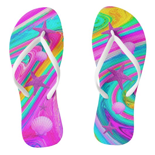 Psychedelic Starfish & Seashell Galaxy Badesandalen (Fußbett)
