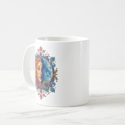 Psychedelic Sun and Moon Boho Floral Art  Kaffeetasse (Vorderseite Links)