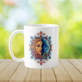 Psychedelic Sun and Moon Boho Floral Art  Kaffeetasse