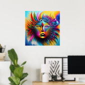 Psychedelic Sun Face Boho Trippy Abstrakt Poster (Heimbüro)