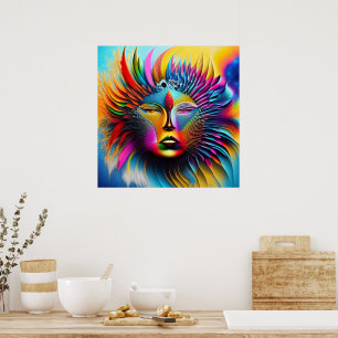 Psychedelic Sun Face Boho Trippy Abstrakt Poster