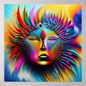 Psychedelic Sun Face Boho Trippy Abstrakt Poster (Vorne)