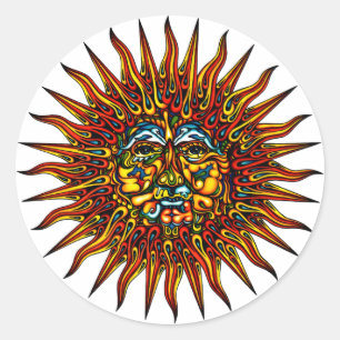 Psychedelic Sun Runder Aufkleber