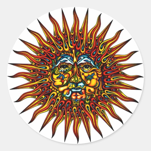 Psychedelic Sun Runder Aufkleber (Vorderseite)