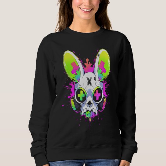 Psychedelic Techno Rabbit Rave EDM Punk Grunge Aes Sweatshirt (Vorderseite)