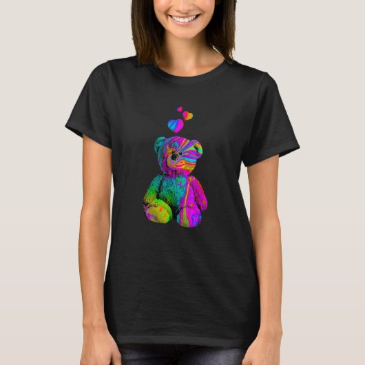 Psychedelic Teddy Bear Trippy Colorful Teddy with T-Shirt (Vorderseite)