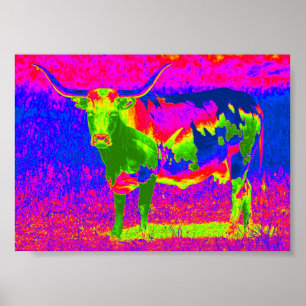 Psychedelic Texas Longhorn Cow Poster