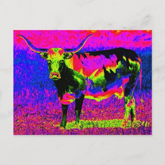 Psychedelic Texas Longhorn Cow Postkarte (Vorderseite)