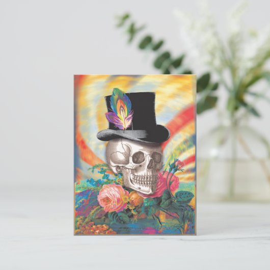 Psychedelic Top Hat Skull Postcard Postkarte (Stehend Vorderseite)
