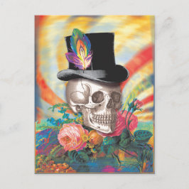 Psychedelic Top Hat Skull Postcard Postkarte