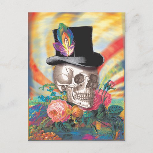 Psychedelic Top Hat Skull Postcard Postkarte (Vorderseite)