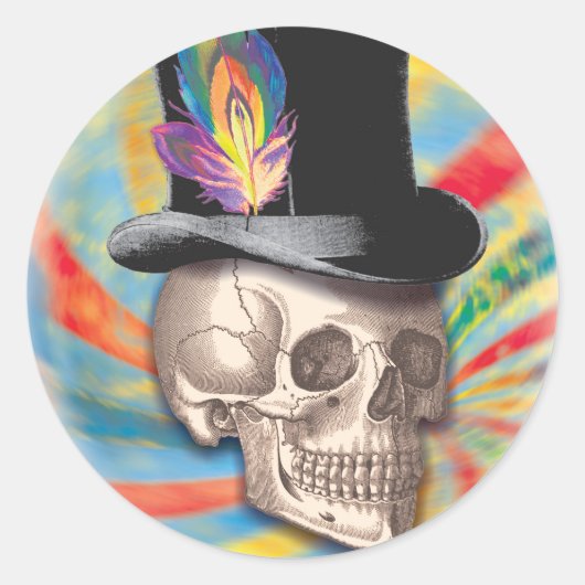 Psychedelic Top Hat Skull Sticker (Vorderseite)
