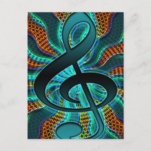 Psychedelic Treble Clef / G Clef Music Symbol Postkarte (Vorderseite)