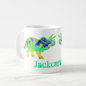 Psychedelic Triceratops Dinosaur Art Jack Name hin Kaffeetasse (Vorderseite Links)