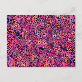 Psychedelic trippy cat in vibrant neon postkarte