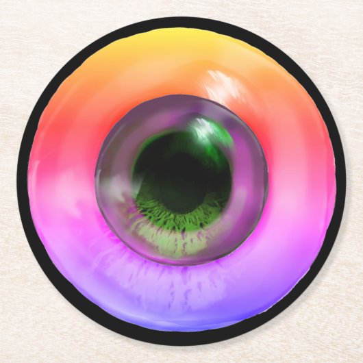 Psychedelic Trippy-komisches Hippie Funky Eye Runder Pappuntersetzer (Vorderseite)