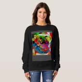 Psychedelic Trippy Moustache Pug Sweatshirt (Vorne ganz)