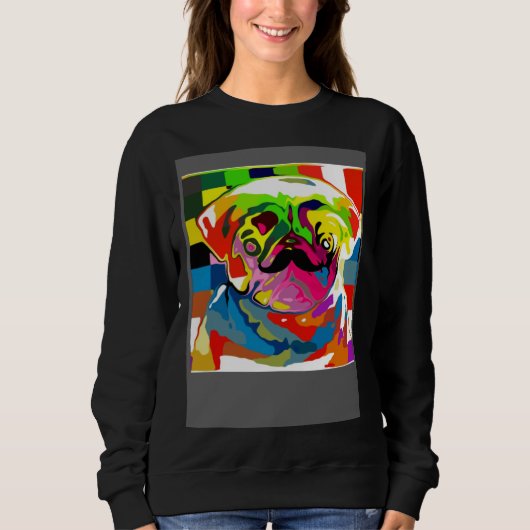 Psychedelic Trippy Moustache Pug Sweatshirt (Vorderseite)