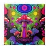 Psychedelic Vibrant Colorful Retro Mushrooms Fliese (Vorderseite)