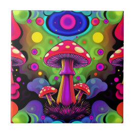 Psychedelic Vibrant Colorful Retro Mushrooms Fliese