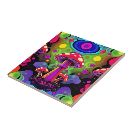 Psychedelic Vibrant Colorful Retro Mushrooms Fliese (Seite)