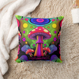Psychedelic Vibrant Colorful Retro Mushrooms Kissen