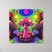 Psychedelic Vibrant Colorful Retro Mushrooms Leinwanddruck (Vorderseite)