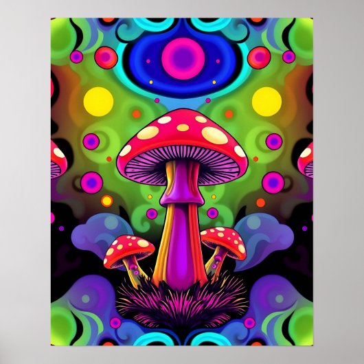 Psychedelic Vibrant Colorful Retro Mushrooms Poster (Vorne)