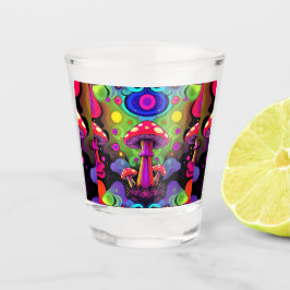 Psychedelic Vibrant Colorful Retro Mushrooms Schnapsglas