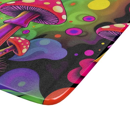 Psychedelic Vibrant Colorful Retro Mushrooms Schneidebrett (Ecke)