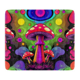 Psychedelic Vibrant Colorful Retro Mushrooms Schneidebrett