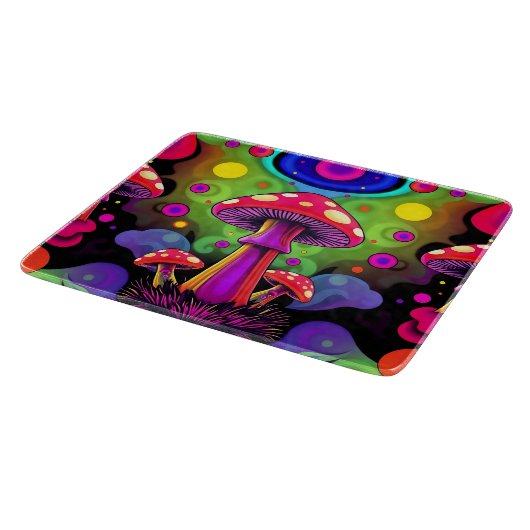 Psychedelic Vibrant Colorful Retro Mushrooms Schneidebrett (Ecke)