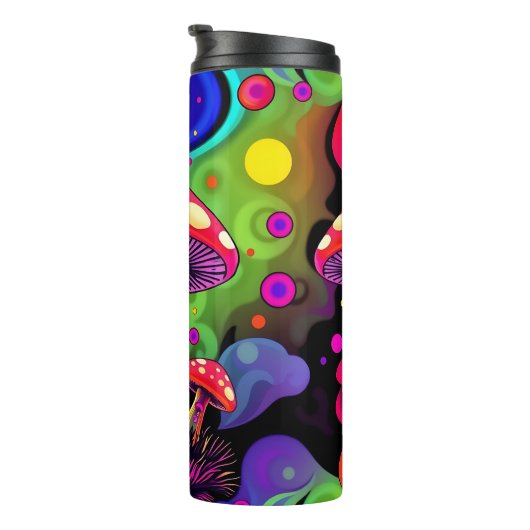 Psychedelic Vibrant Colorful Retro Mushrooms Thermosbecher (Nach rechts gedreht)