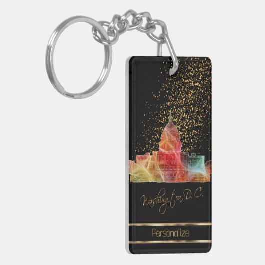 Psychedelic Washington DC Skyline Schlüsselanhänger (Vorderseite links)