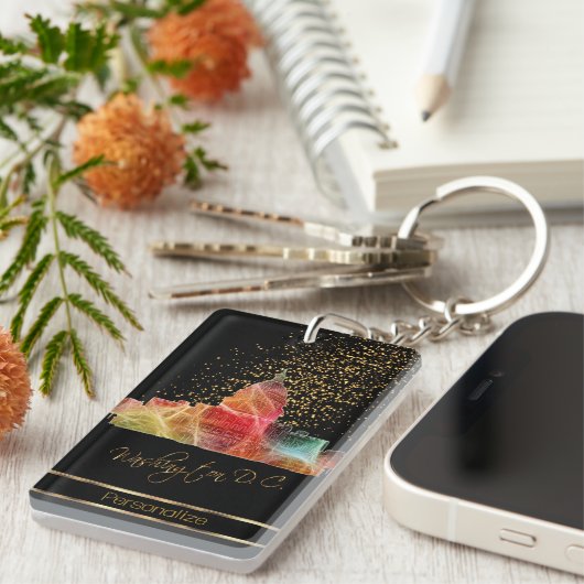 Psychedelic Washington DC Skyline Schlüsselanhänger (Vorderseite rechts)