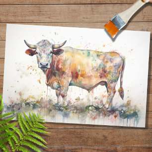 Psychedelic Watercolor Cow 1 Decoupage Paper Seidenpapier