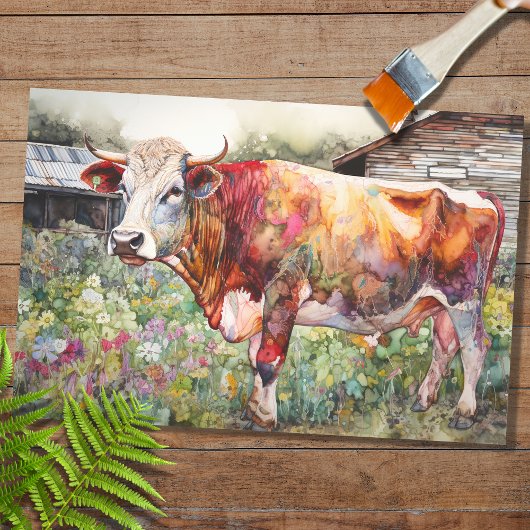 Psychedelic Watercolor Cow 2 Decoupage Paper Seidenpapier