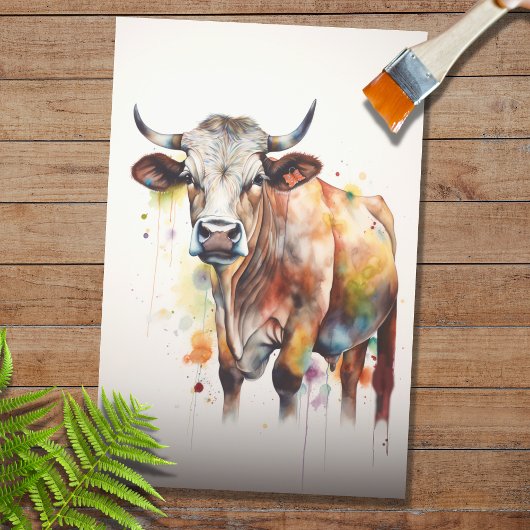 Psychedelic Watercolor Cow 3 Decoupage Paper Seidenpapier