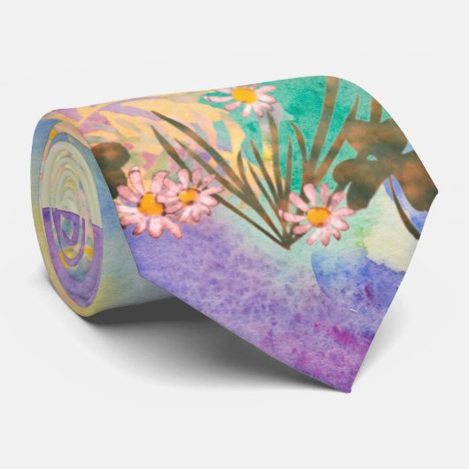 Psychedelic Watercolor-Wildblume Krawatte (Gerollt)